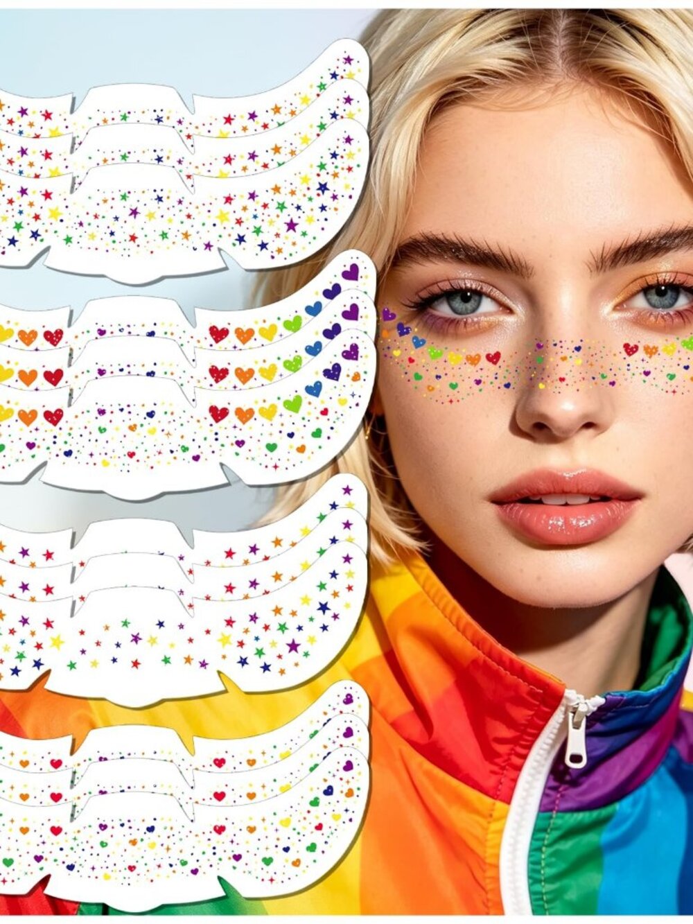 UPride Rainbow Glitter Freckles Face Tattoo, Sparkle Heart Freckles Makeup Patch